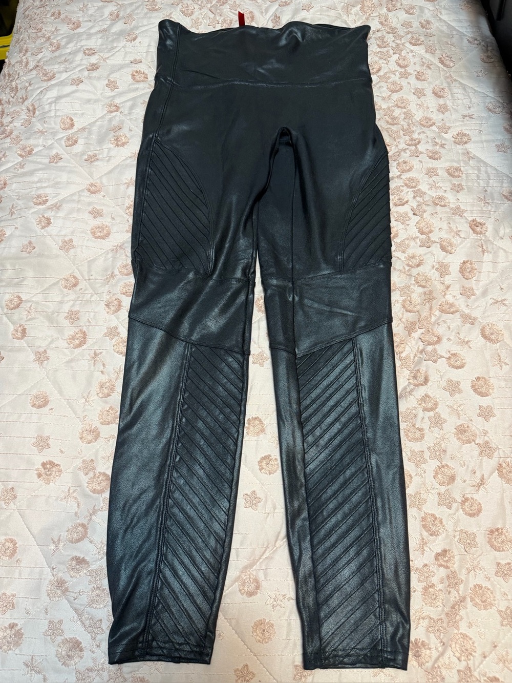 SPANX Black Faux Leather Moto Leggings - Size Large (L/G)